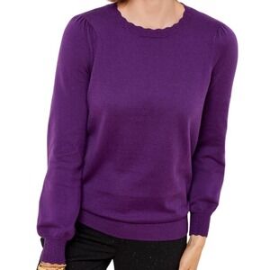 NWT Talbots Scalloped Neck Puff Shoulder Cotton Wool Sweater Purple Plus Size 1X